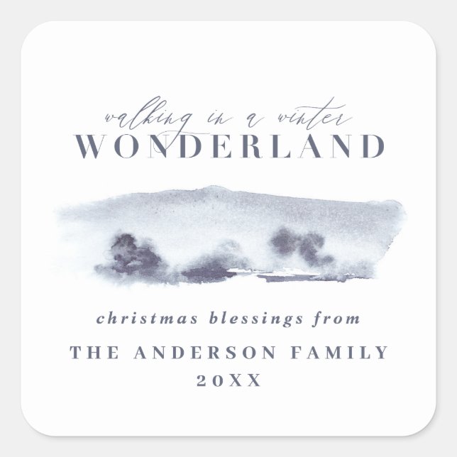 Minimal blue watercolor Christmas Holiday Square Sticker (Front)