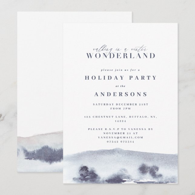 Minimal blue watercolor Christmas party Holiday Card (Front/Back)