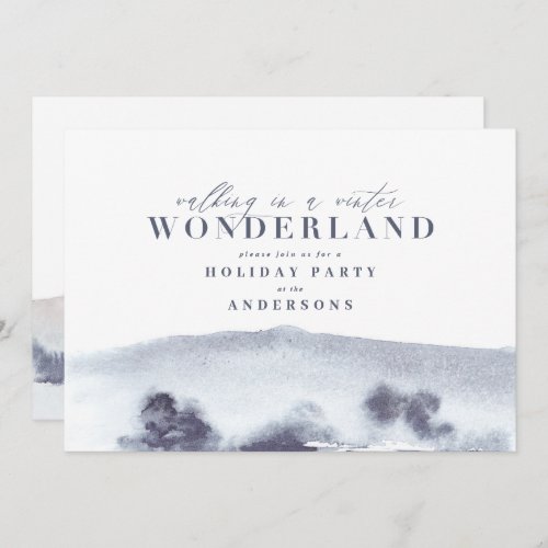 Minimal blue watercolor Christmas party Holiday Card