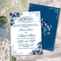 Minimal Blue White Floral Islamic Muslim Wedding I
