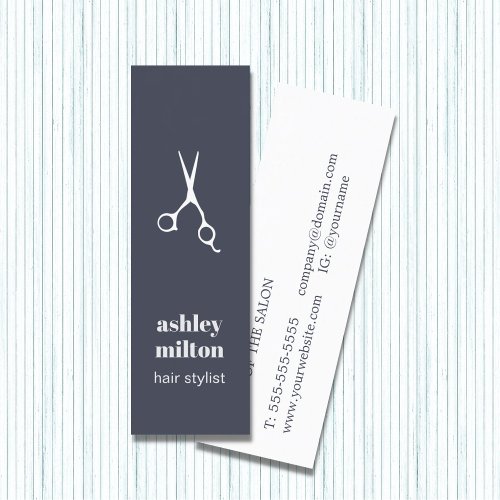 Minimal Blue White Scissors Hair Stylist Mini Business Card