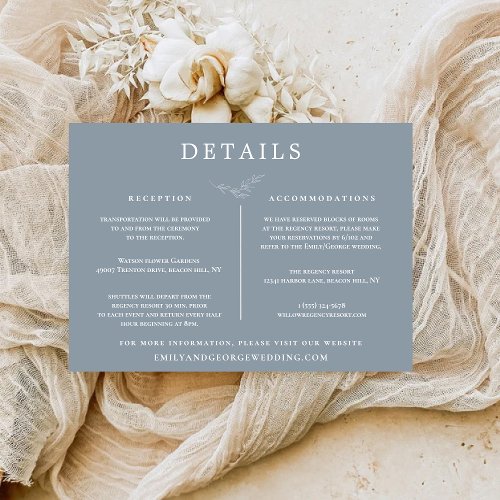 Minimal Blue  White wedding Details invitation