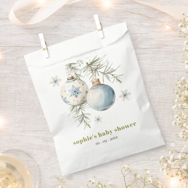 Minimal Blue Winter Chirstmas Boy Baby Shower Favor Bag (Clipped)