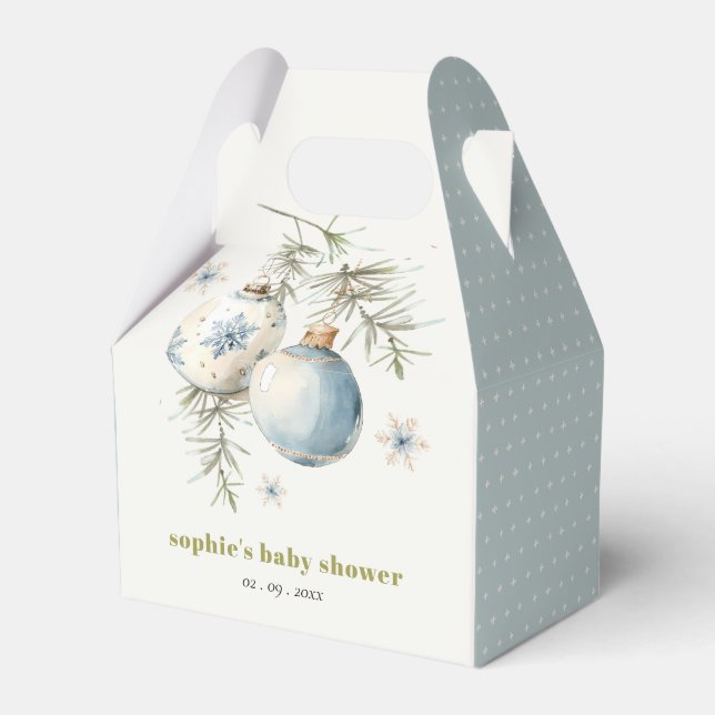 Minimal Blue Winter Chirstmas Boy Baby Shower Favor Boxes (Front Side)