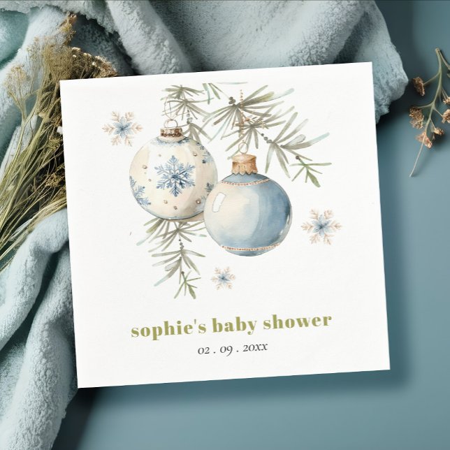 Minimal Blue Winter Chirstmas Boy Baby Shower Napkins (Creator Uploaded)