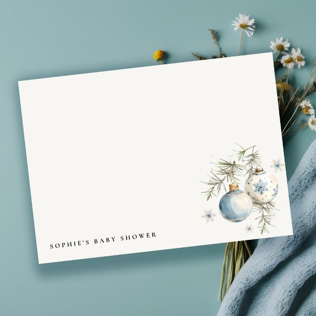 Minimal Blue Winter Chirstmas Boy Baby Shower Note Card (Creator Uploaded)