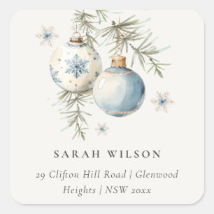 Minimal Blue Winter Watercolor Chirstmas Address Square Sticker