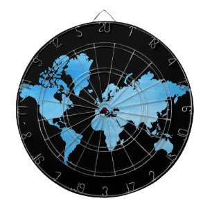 Minimal Blue World Map Watercolor Art Dart Board