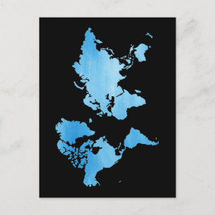 Minimal Blue World Map Watercolor Art Postcard