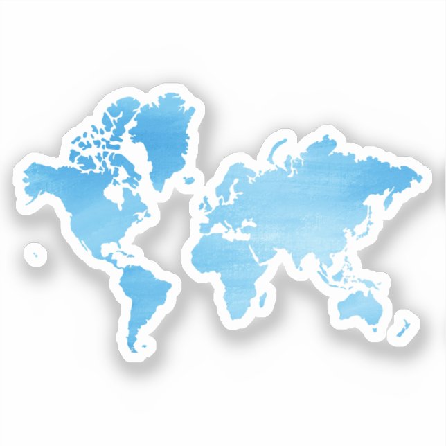 Minimal Blue World Map Watercolor Art Sticker (Front)