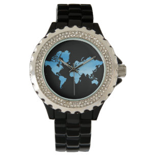 Minimal Blue World Map Watercolor Art Watch