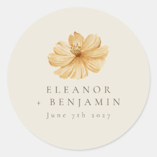 Minimal Blue Yellow Floral Watercolor Boho Wedding Classic Round Sticker