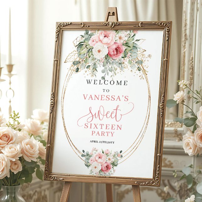 Minimal Blush and Gold 16th Birthday Welcome Poster (Minimal Blush and Gold 16th Birthday Welcome)