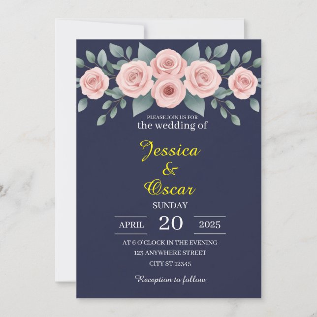 Minimal Blush and Navy Wedding Invitation (Front)