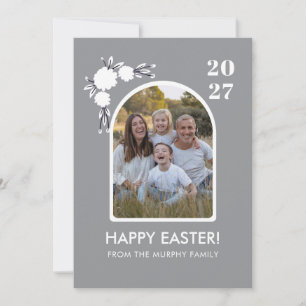 Minimal Blush Arch Floral Easter Family Photo Holiday Card