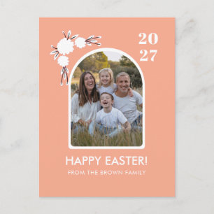 Minimal Blush Arch Floral Easter Family Photo Holiday Postcard