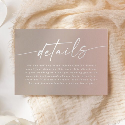 Minimal Blush  Beige Ombre Fade Wedding Details Enclosure Card