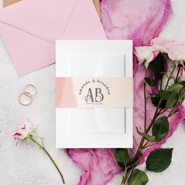 Minimal Blush & Bloom Bold Scrip Monogram Wedding Invitation Belly Band (Creator Uploaded)