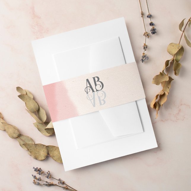 Minimal Blush & Bloom Bold Scrip Monogram Wedding Invitation Belly Band (Creator Uploaded)