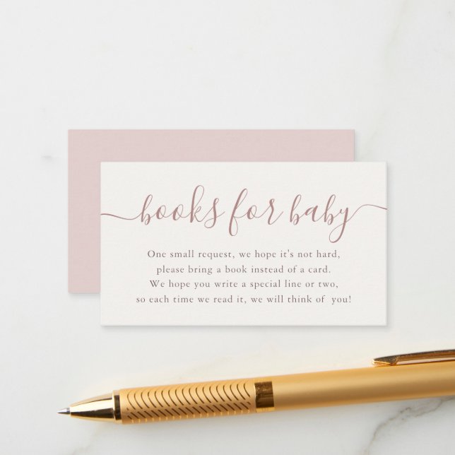 Minimal Blush Books for Baby Shower Enclosure Card (Front/Back In Situ)