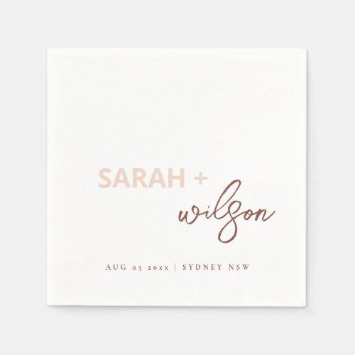 Minimal Blush Brown Script Typography Wedding Napkins