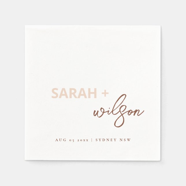 Minimal Blush Brown Script Typography Wedding Napkins (Front)