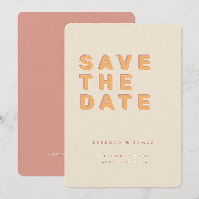 Minimal Blush Cream 70s Retro Vintage Wedding Save The Date (Front/Back)
