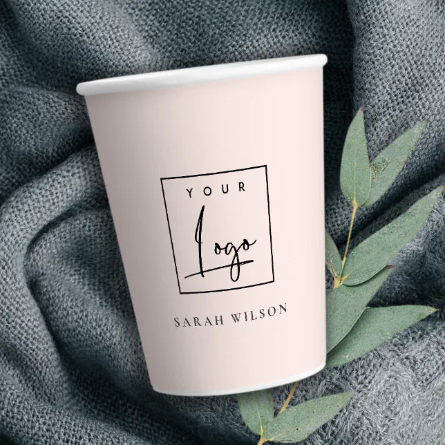 Minimal Blush Custom Promotional Business Logo Paper Cups Zazzle