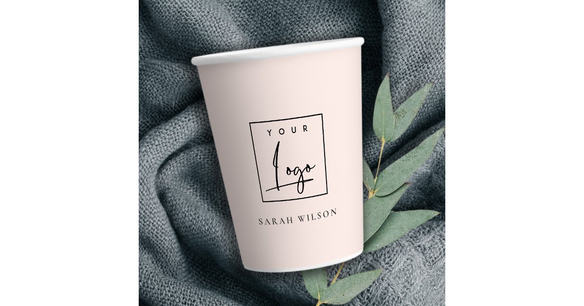 Minimal Blush Custom Promotional Business Logo Paper Cups | Zazzle