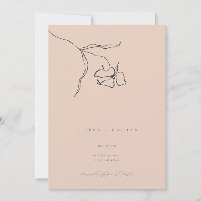 Minimal Blush Delicate Fine Art Floral Wedding Save The Date (Front)
