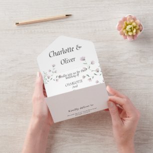 Minimal Blush Floral All In One Wedding Invitation