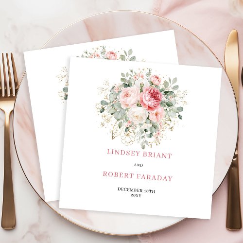 Minimal Blush Floral Eucalyptus Gold Wedding Napki