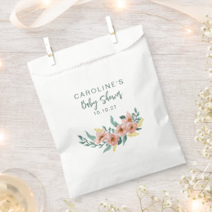 Minimal Blush Floral Greenery Modern Baby Shower Favor Bag
