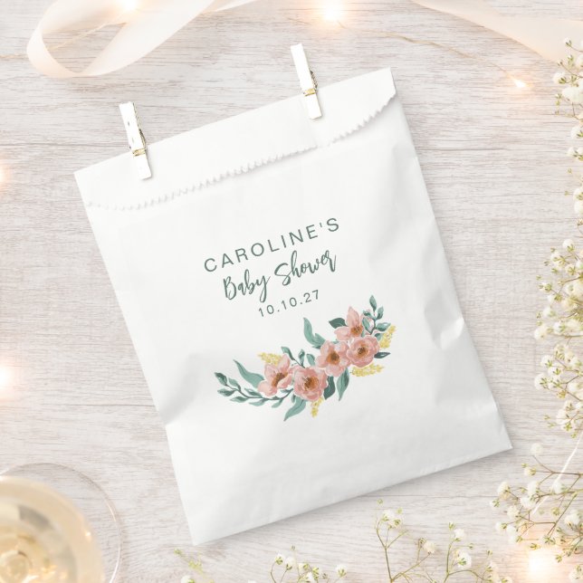 Minimal Blush Floral Greenery Modern Baby Shower Favor Bag (Clipped)