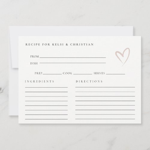 Minimal Blush Heart Bridal Shower Recipe Request Note Card