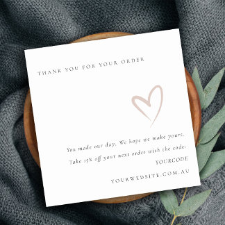 Minimal Blush Heart Thank You For Your Order  Square Business Card