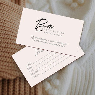 Minimal Blush Monogram Makeup Artist Branding Card