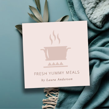 Minimal Blush Peach Pink Pot Meal Chef Catering Square Business Card by DearBrand at Zazzle