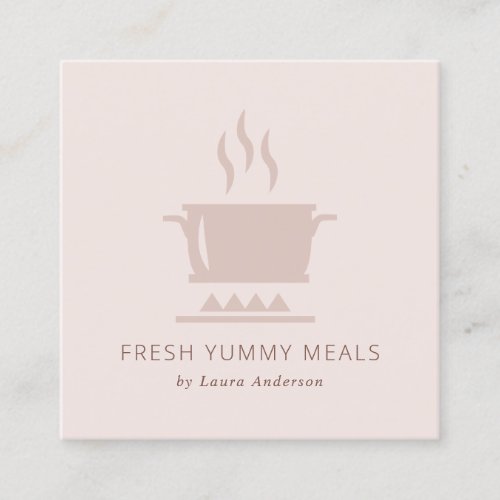 MINIMAL BLUSH PEACH PINK POT MEAL CHEF CATERING SQUARE BUSINESS CARD