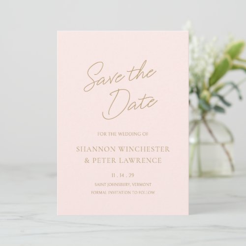 Minimal Blush Pink and Gold Formal Elegant Wedding Save The Date