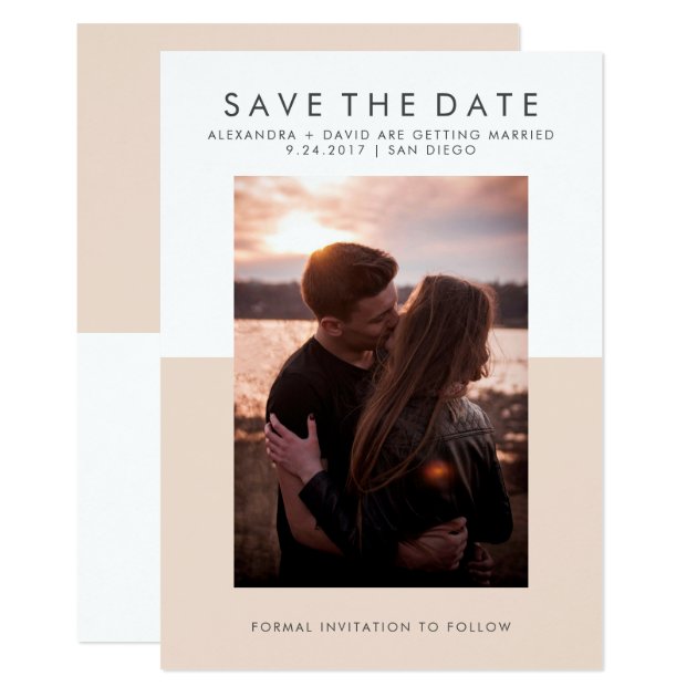 Minimal Blush Pink And White Photo Save The Date Card