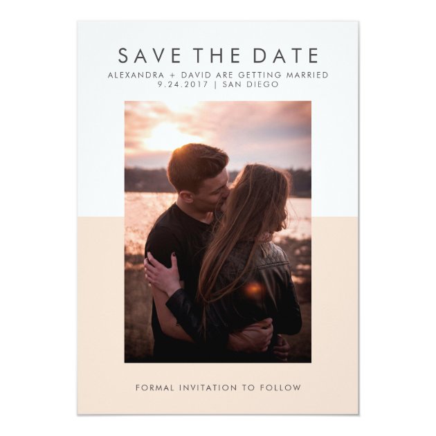 Minimal Blush Pink And White Photo Save The Date Card