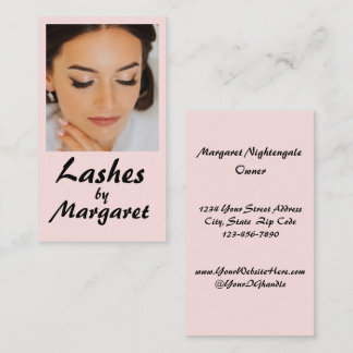 Minimal Blush Pink Black Script Photo Lashes Business Card