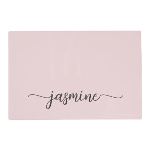 Minimal Blush Pink Girly Monogram Name Script Placemat
