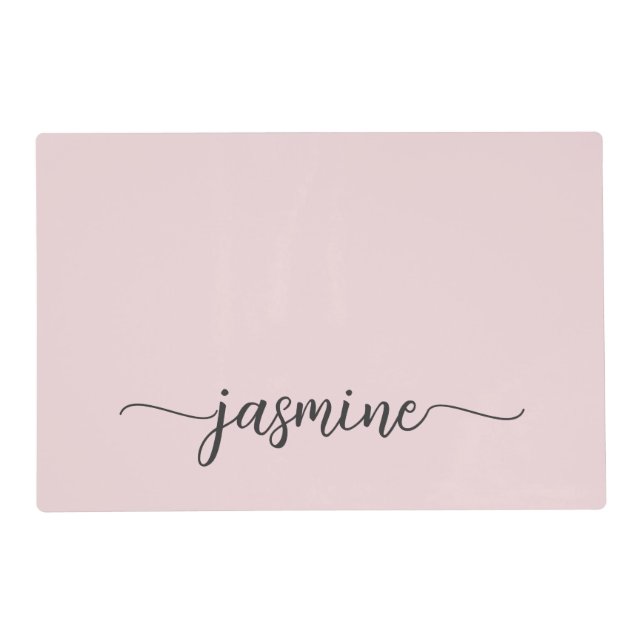Minimal Blush Pink Girly Monogram Name Script Placemat (Front)