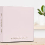 Minimal Blush Pink Gold 3 Ring Binder<br><div class="desc">Simple binder features a modern design with modern font on blush pink background. Custom name presented on the front,  with name company or subject on the spine in stylish simple font.</div>