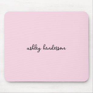 Minimal Blush Pink Monogrammed Full Name Mouse Pad