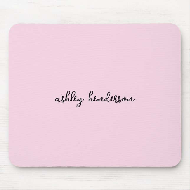 Minimal Blush Pink Monogrammed Full Name Mouse Pad (Front)