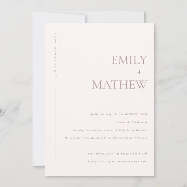 MINIMAL BLUSH PINK PEACH TYPOGRAPHY ENGAGEMENT INVITATION (Front)