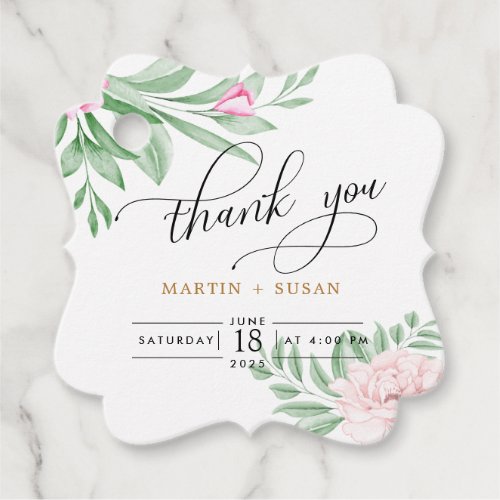 Minimal Blush Pink Rose Floral Eucalyptus Wedding Favor Tags